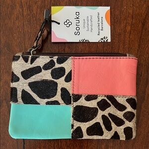 Soruka leather Animal Print Patchwork Wallet handcrafted pink blue turquoise